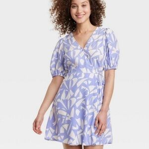 a new day Blue and White Abstract Wrap Dress size M